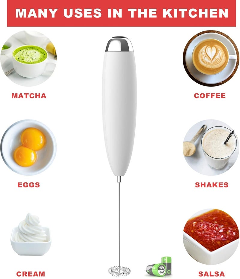 Anteday Frother Handheld for Coffee, Milk Frother Upgraded Matcha Whisk Drink Mixer Electric Mini Hand Mini Whisk Foamer Coffee Mixer for Lattes Cappuccino Frappe Matcha Hot Chocolate, White - Image 4
